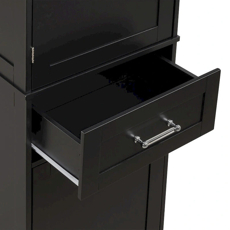 Armoire haute en lin gris / blanc / noir avec 2 tiroirs, étagère réglable et dispositif anti-basculement mural
