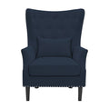 Fauteuil cabriolet en velours côtelé bleu myrtille / noir / blanc crème avec capitonnage et pieds en bois d'hévéa, simple