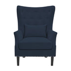 Fauteuil cabriolet en velours côtelé bleu myrtille / noir / blanc crème avec capitonnage et pieds en bois d'hévéa, simple