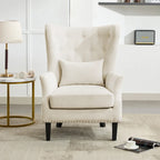 Fauteuil cabriolet en velours côtelé bleu myrtille / noir / blanc crème avec capitonnage et pieds en bois d'hévéa, simple