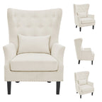 Fauteuil cabriolet en velours côtelé bleu myrtille / noir / blanc crème avec capitonnage et pieds en bois d'hévéa, simple