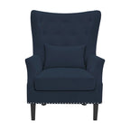 Fauteuil cabriolet en velours côtelé bleu myrtille / noir / blanc crème avec capitonnage et pieds en bois d'hévéa, simple