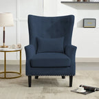 Fauteuil cabriolet en velours côtelé bleu myrtille / noir / blanc crème avec capitonnage et pieds en bois d'hévéa, simple