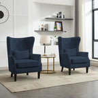 Fauteuil cabriolet en velours côtelé bleu myrtille / noir / blanc crème avec capitonnage et pieds en bois d'hévéa, simple