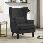 Fauteuil cabriolet en velours côtelé bleu myrtille / noir / blanc crème avec capitonnage et pieds en bois d'hévéa, simple
