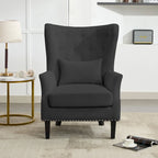 Fauteuil cabriolet en velours côtelé bleu myrtille / noir / blanc crème avec capitonnage et pieds en bois d'hévéa, simple