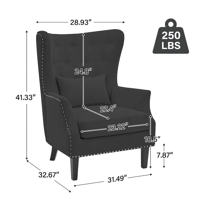 Fauteuil cabriolet en velours côtelé bleu myrtille / noir / blanc crème avec capitonnage et pieds en bois d'hévéa, simple