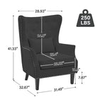 Fauteuil cabriolet en velours côtelé bleu myrtille / noir / blanc crème avec capitonnage et pieds en bois d'hévéa, simple