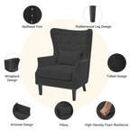 Fauteuil cabriolet en velours côtelé bleu myrtille / noir / blanc crème avec capitonnage et pieds en bois d'hévéa, simple