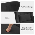 Fauteuil cabriolet en velours côtelé bleu myrtille / noir / blanc crème avec capitonnage et pieds en bois d'hévéa, simple