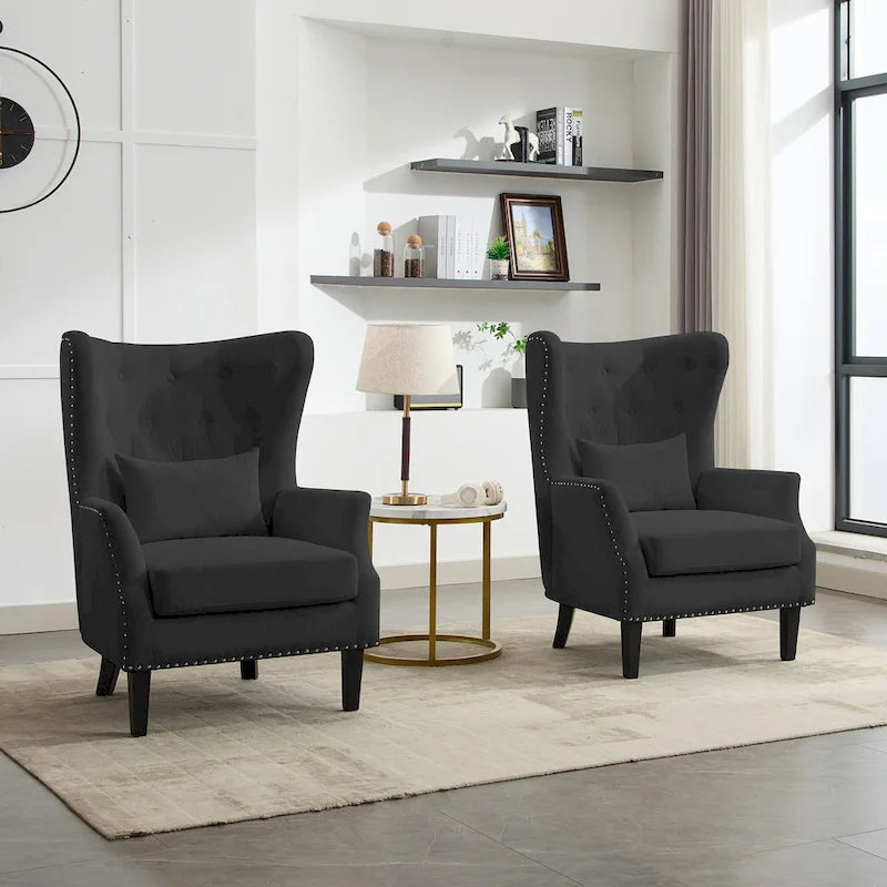 Fauteuil cabriolet en velours côtelé bleu myrtille / noir / blanc crème avec capitonnage et pieds en bois d'hévéa, simple