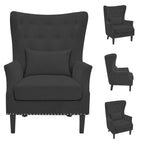 Fauteuil cabriolet en velours côtelé bleu myrtille / noir / blanc crème avec capitonnage et pieds en bois d'hévéa, simple