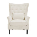 Fauteuil cabriolet en velours côtelé bleu myrtille / noir / blanc crème avec capitonnage et pieds en bois d'hévéa, simple