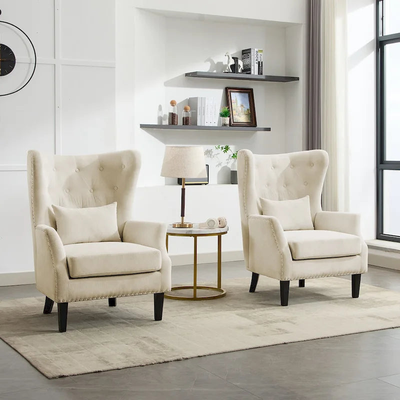 Fauteuil cabriolet en velours côtelé bleu myrtille / noir / blanc crème avec capitonnage et pieds en bois d'hévéa, simple