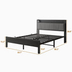 Lit plateforme Queen avec tête de lit de rangement et station de charge, Noir, Pour 2