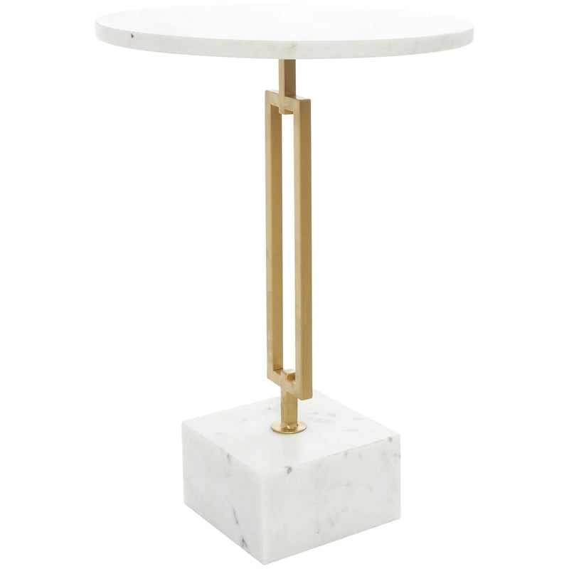Table d'appoint ronde en marbre blanc avec support en métal doré
