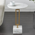 Table d'appoint ronde en marbre blanc avec support en métal doré