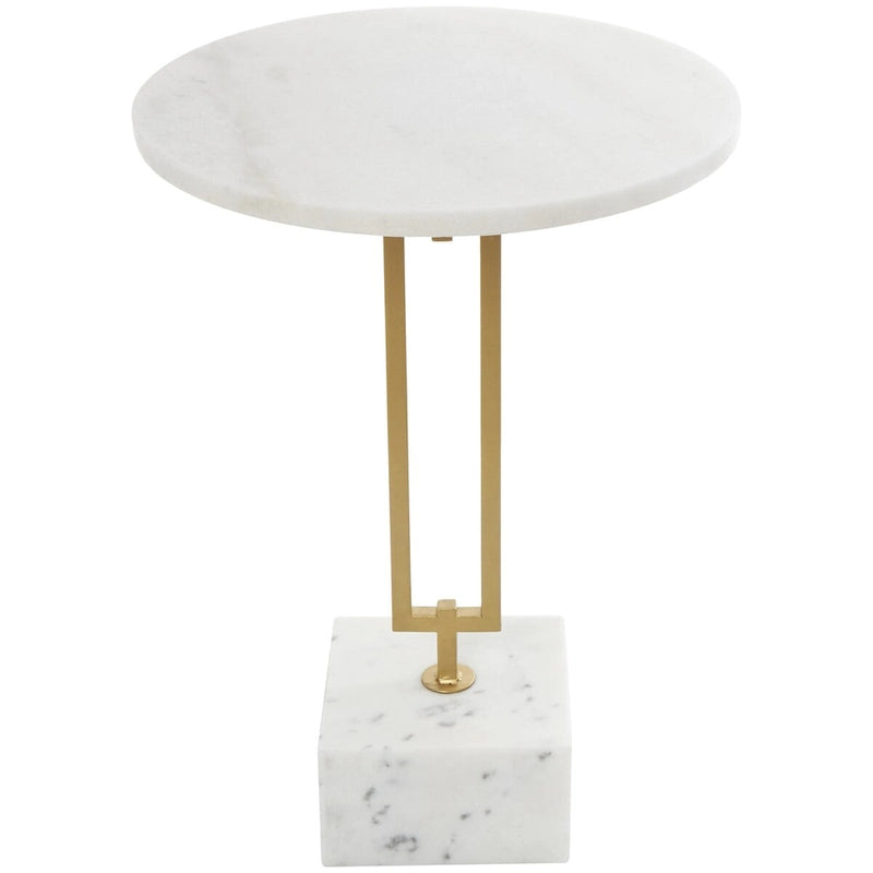 Table d'appoint ronde en marbre blanc avec support en métal doré