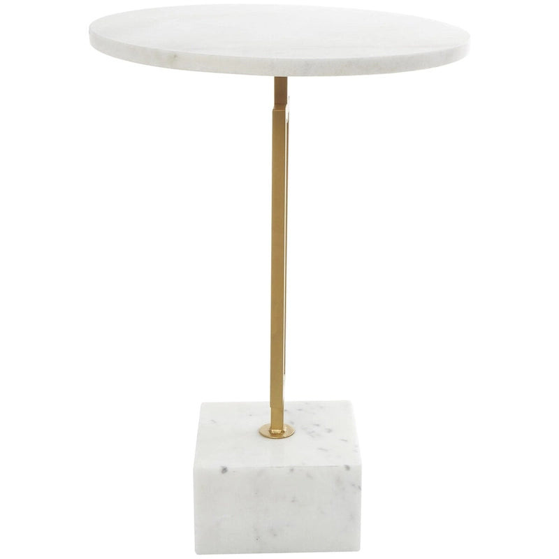 Table d'appoint ronde en marbre blanc avec support en métal doré