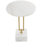 Table d'appoint ronde en marbre blanc avec support en métal doré