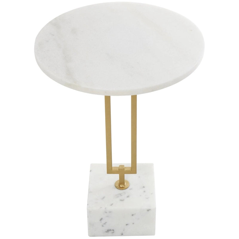 Table d'appoint ronde en marbre blanc avec support en métal doré