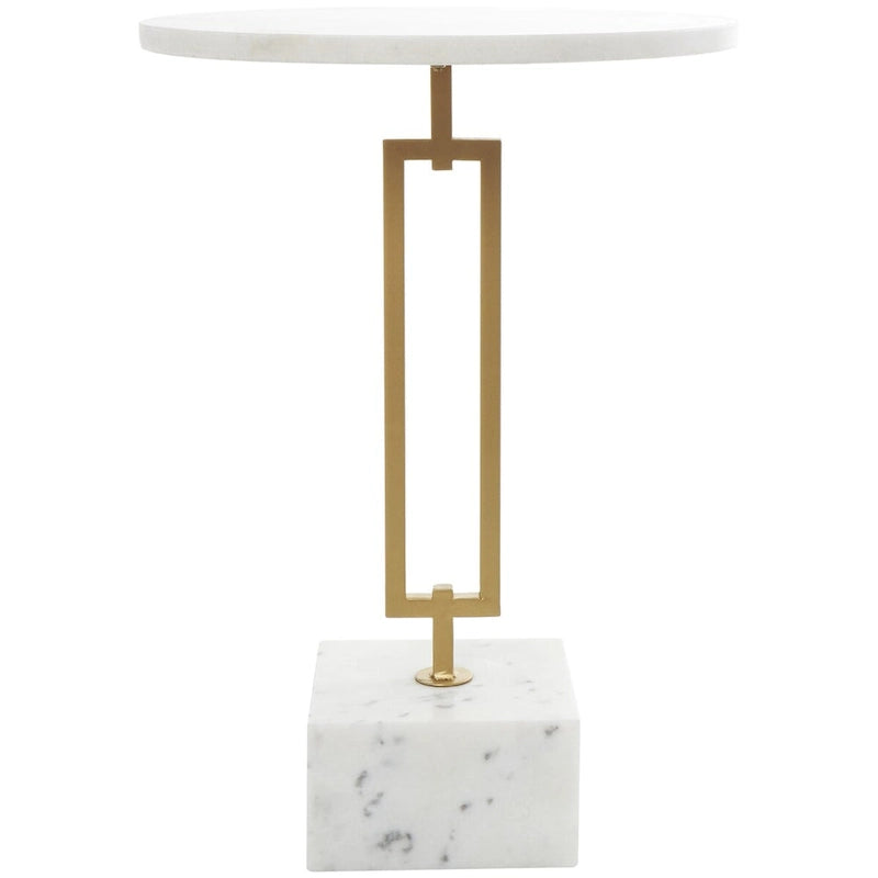 Table d'appoint ronde en marbre blanc avec support en métal doré