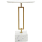Table d'appoint ronde en marbre blanc avec support en métal doré