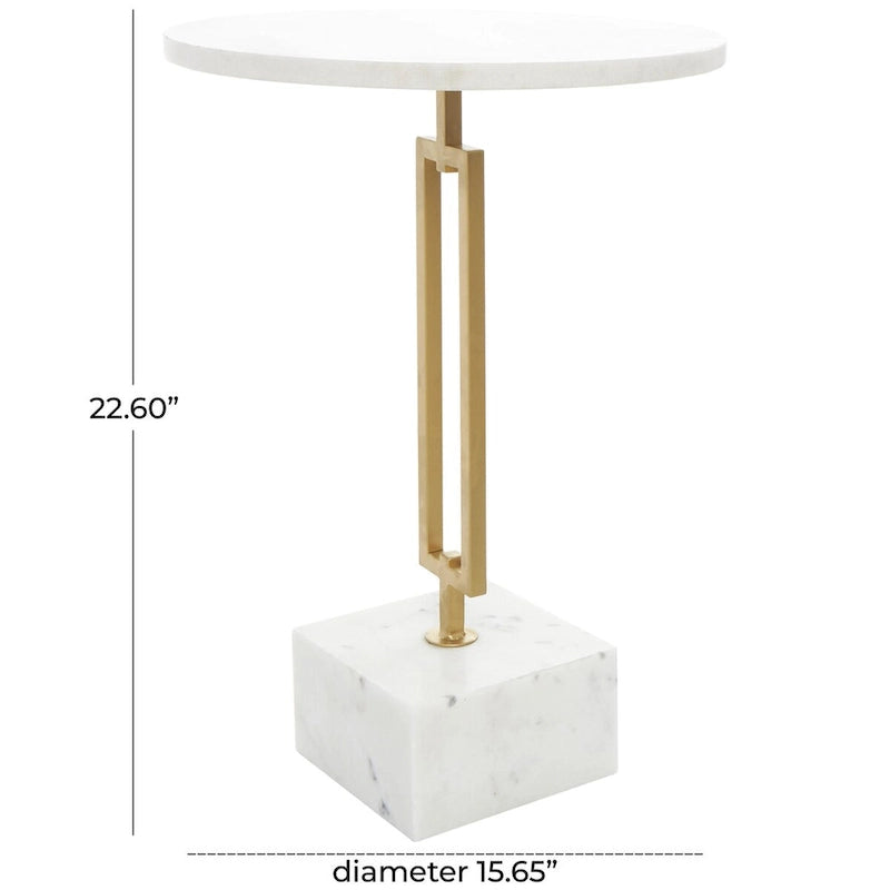 Table d'appoint ronde en marbre blanc avec support en métal doré