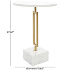 Table d'appoint ronde en marbre blanc avec support en métal doré